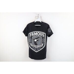 Vintage Famous Stars and Straps Mens XS Faded Spell Out T-Shirt Black Cotton